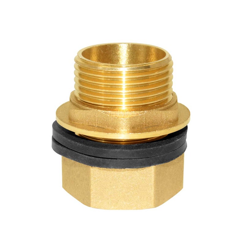 Hooshing Brass Bulkhead Fitting 1â€œ Male x 1" Female Thread Water Tank Connector for Rain Barrels, Aquariums, Tubs, Pools - Image 1